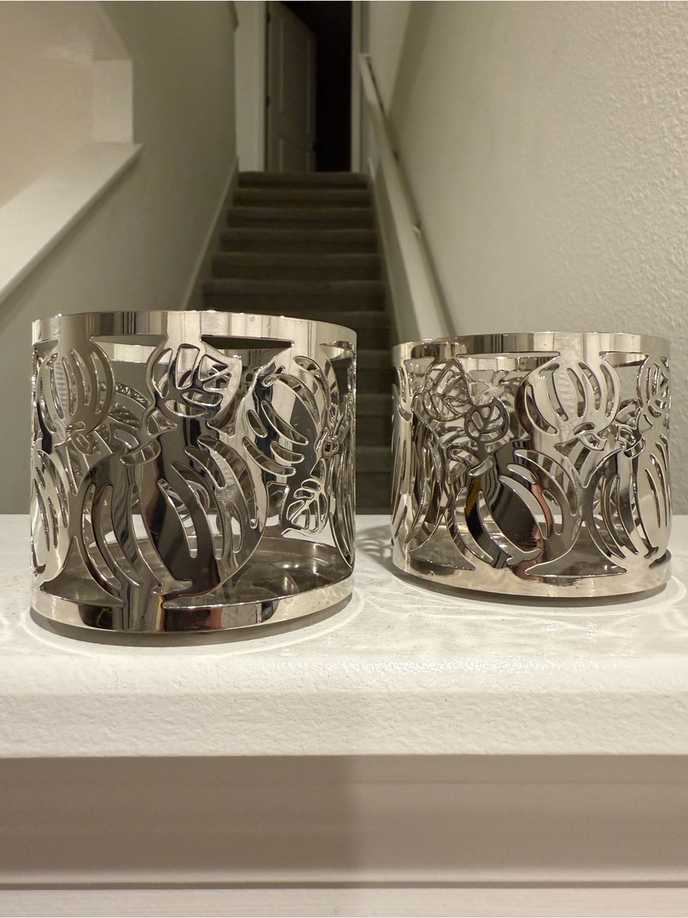2x Vintage Bath & Body Works Silver Pumpkin Candle Holders